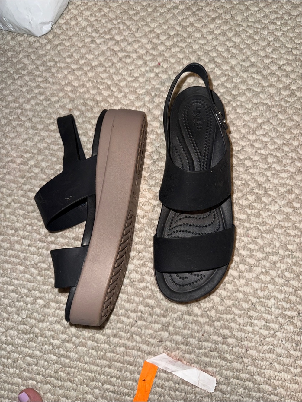 CROCS Black Platform Slingback Sandals with Taupe Platform